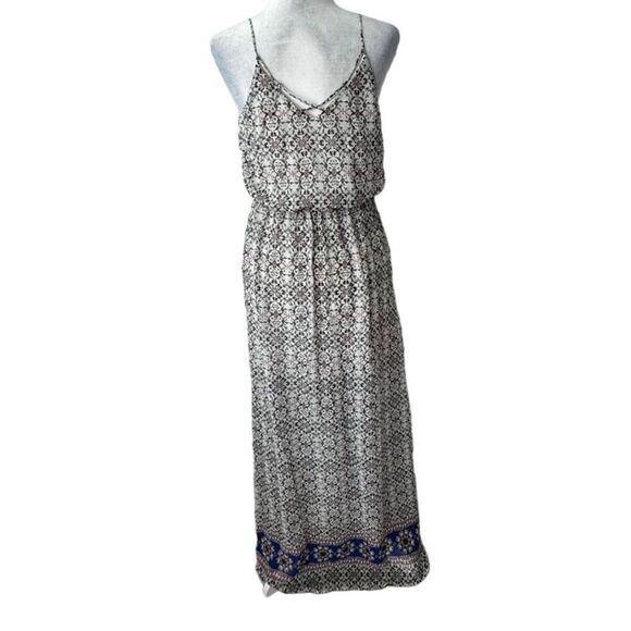 Sienna Sky Maxi Dress Black White Pattern Strappy Flowy V Neck SZ L - Picture 1 of 14